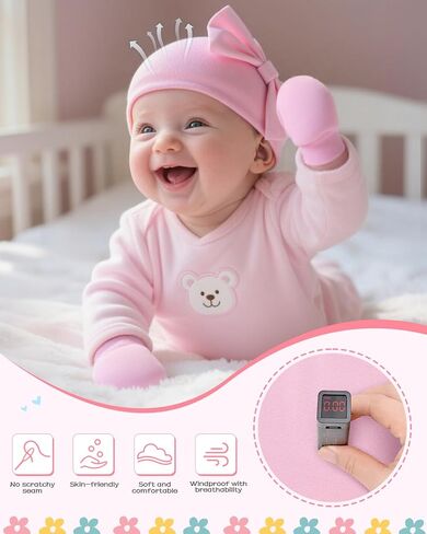 Century Star Newborn Girls Hats Baby Hat and Mitten Set Big Bow Knit Infant Headbands Winter Baby Hat for Girls C Purple & White & Deep Pink 0-3 Months in Kuwait