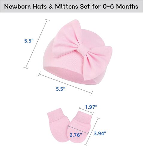 Century Star Newborn Girls Hats Baby Hat and Mitten Set Big Bow Knit Infant Headbands Winter Baby Hat for Girls C Purple & White & Deep Pink 0-3 Months in Kuwait