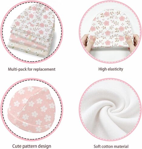 6 Pack Newborn Baby Hats Set Boho Floral Pink Soft Cotton Infant Toddler Beanies Caps Hospital Bag Essentials Baby Girl Shower Gifts 0-6 Months in Kuwait