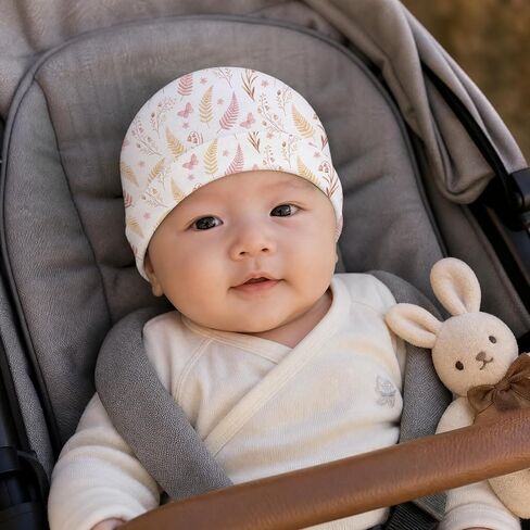 6 Pack Newborn Baby Hats Set Boho Floral Pink Soft Cotton Infant Toddler Beanies Caps Hospital Bag Essentials Baby Girl Shower Gifts 0-6 Months in Kuwait