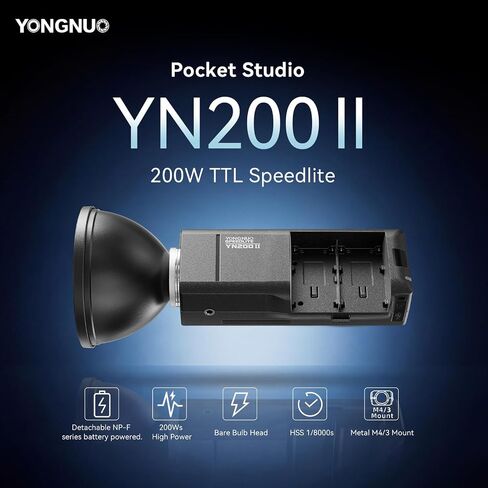 YONGNUO YN200 II GN60 Wireless Portable Flash Speedlite, 200W TTL M Multi HSS 1/8000s, 2.4G Pocket Flash Strobe Monolight + Bare Bulb + Flash Reflector in Kuwait