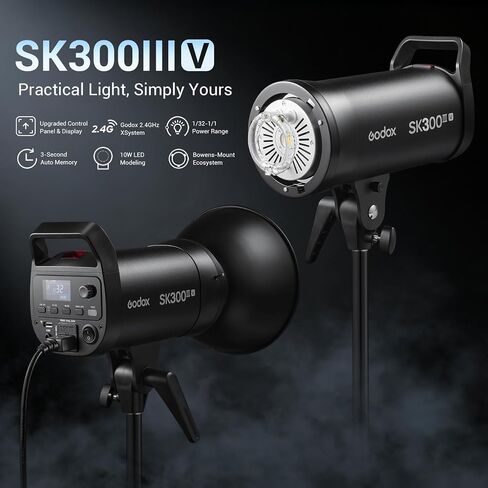 Godox SK300III-V 300Ws Bowens Mount Studio Flash Strobe | 2.4G Wireless, GN58, 5700±200K Modeling Lamp, 0.1-1.5s Recycle Time, For Product Wedding Portrait in Kuwait