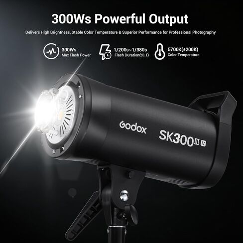 Godox SK300III-V 300Ws Bowens Mount Studio Flash Strobe | 2.4G Wireless, GN58, 5700±200K Modeling Lamp, 0.1-1.5s Recycle Time, For Product Wedding Portrait in Kuwait