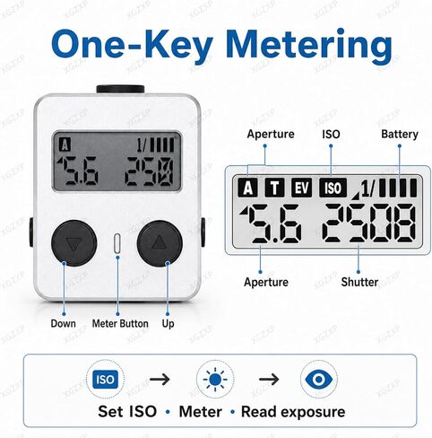 Lightweight Camera Top Light Meter, Ambient Light Digital Exposure Meter, Adjustable Shoe Mount, Ev Range 1–22, 30° Fov with OLED Display, for Film Cameras, Photography and Studio Use in Kuwait