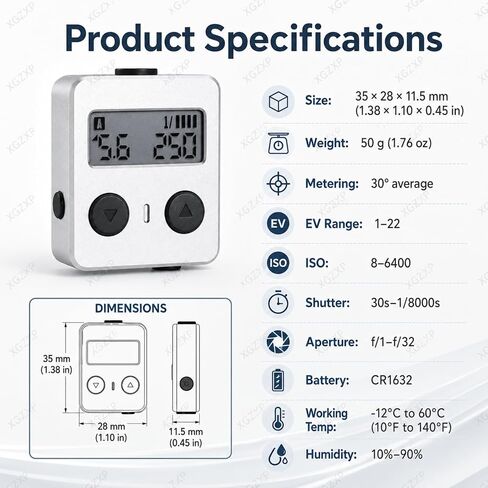 Lightweight Camera Top Light Meter, Ambient Light Digital Exposure Meter, Adjustable Shoe Mount, Ev Range 1–22, 30° Fov with OLED Display, for Film Cameras, Photography and Studio Use in Kuwait