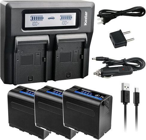 Kastar 3 Pack Battery and LCD Dual Fast Charger for Sony NP-F980 Pro NP-F970 LED Video Light CN-126 CN-160 CN-216 CN-304 VL600 YN300 and Other LED Light in Kuwait