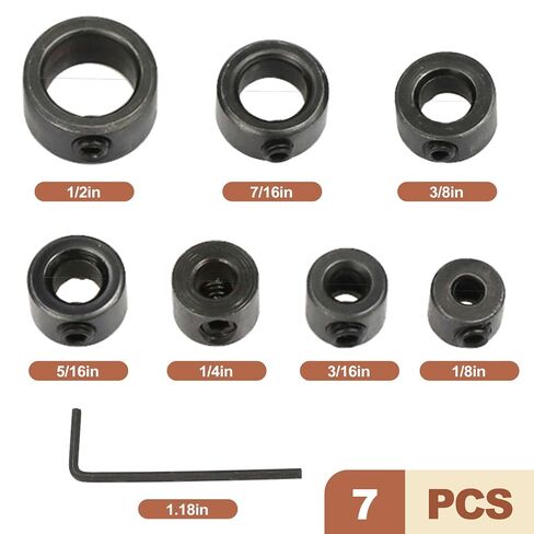 7 Pcs Drill Bit Depth Stop Collars with Hex Key Wrench for Precision Woodworking Projects 1 8 to 1 2 Inch Drill Bit Limit Ring Set Metal Hole Depth Controller Carpentry Hand Tools in Kuwait