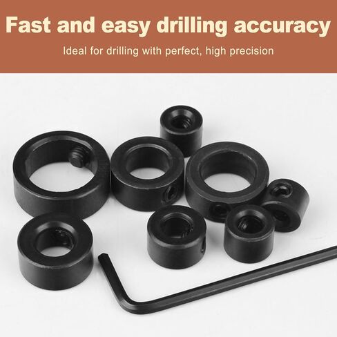7 Pcs Drill Bit Depth Stop Collars with Hex Key Wrench for Precision Woodworking Projects 1 8 to 1 2 Inch Drill Bit Limit Ring Set Metal Hole Depth Controller Carpentry Hand Tools in Kuwait