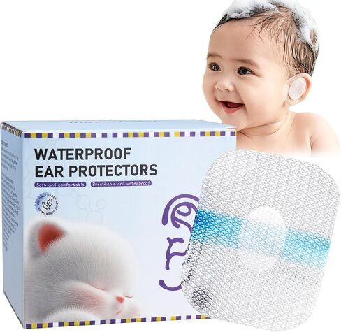 60 Pcs Baby Ear Covers with Cotton Ball for Shower Swimming, Disposable Waterproof Ear Protection for Kids Newborn Ear Stickers for Bath Swimming and Other Water Sports in Kuwait