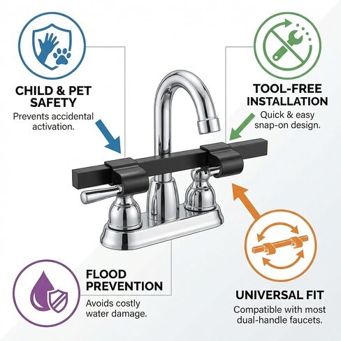 Faucet Handle Lock for Pet Safety - Universal Protector to Prevent Accidental Water On, Tool-Free Faucet Lock for Kitchen, Bathroom & Laundry Sinks, Flood Prevention, Black in Kuwait