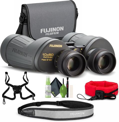 Fujinon 10x50 FMTR-SX Polaris Binoculars, Waterproof Wide Angle Porro Prism Optics, Individual Focus Marine & Astronomy Viewing Bundle With Suspender Harness Binocular Strap + Cleaning kit + More in Kuwait