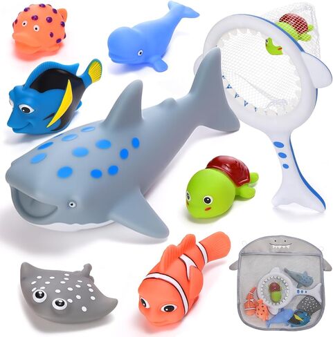 Baby Bath Toys for Kids Ages 1-3, No Hole Water Toys for 6-12 Months Infants and Toddlers, Baby Shark Toys for Pool, Bathtub, Beach, Shower, Boys Girls Gifts with Storage Bag in Kuwait
