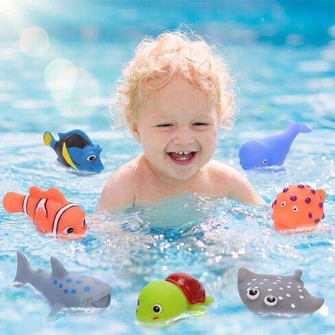 Baby Bath Toys for Kids Ages 1-3, No Hole Water Toys for 6-12 Months Infants and Toddlers, Baby Shark Toys for Pool, Bathtub, Beach, Shower, Boys Girls Gifts with Storage Bag in Kuwait