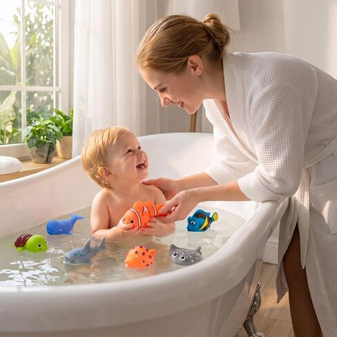 Baby Bath Toys for Kids Ages 1-3, No Hole Water Toys for 6-12 Months Infants and Toddlers, Baby Shark Toys for Pool, Bathtub, Beach, Shower, Boys Girls Gifts with Storage Bag in Kuwait