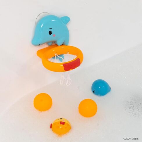 Fisher-Price™ Dolphin Dunk Bath Set, 5-Piece Baby Bath Toy with Dolphin Basketball Hoop, Floating Balls & Water Animal Toys for Babies & Toddlers 6M+ in Kuwait