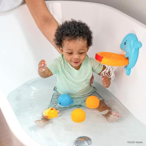 Fisher-Price™ Dolphin Dunk Bath Set, 5-Piece Baby Bath Toy with Dolphin Basketball Hoop, Floating Balls & Water Animal Toys for Babies & Toddlers 6M+ in Kuwait