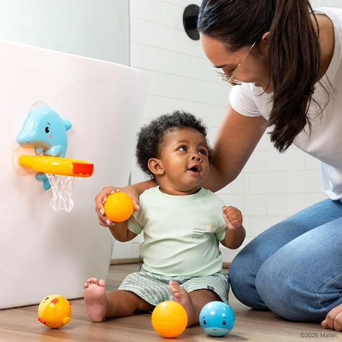 Fisher-Price™ Dolphin Dunk Bath Set, 5-Piece Baby Bath Toy with Dolphin Basketball Hoop, Floating Balls & Water Animal Toys for Babies & Toddlers 6M+ in Kuwait