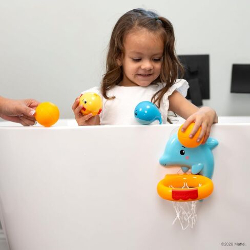 Fisher-Price™ Dolphin Dunk Bath Set, 5-Piece Baby Bath Toy with Dolphin Basketball Hoop, Floating Balls & Water Animal Toys for Babies & Toddlers 6M+ in Kuwait