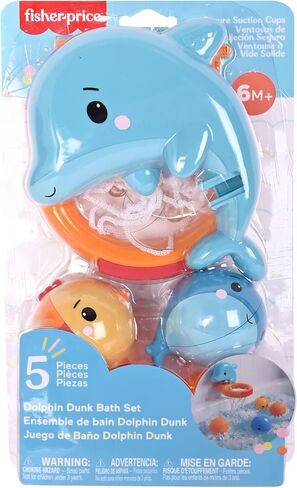 Fisher-Price™ Dolphin Dunk Bath Set, 5-Piece Baby Bath Toy with Dolphin Basketball Hoop, Floating Balls & Water Animal Toys for Babies & Toddlers 6M+ in Kuwait