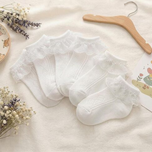 Amaxiu 3Pairs Baby Girls Ruffle Socks, Infant Lace Frilly Socks for Newborn Toddler Soft Cotton Crew Socks with Turn Cuff 0-6 6-12 Months in Kuwait