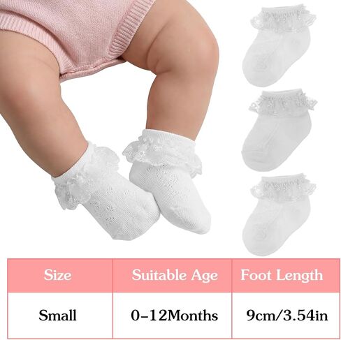 Amaxiu 3Pairs Baby Girls Ruffle Socks, Infant Lace Frilly Socks for Newborn Toddler Soft Cotton Crew Socks with Turn Cuff 0-6 6-12 Months in Kuwait