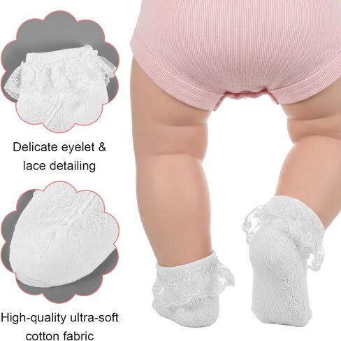 Amaxiu 3Pairs Baby Girls Ruffle Socks, Infant Lace Frilly Socks for Newborn Toddler Soft Cotton Crew Socks with Turn Cuff 0-6 6-12 Months in Kuwait