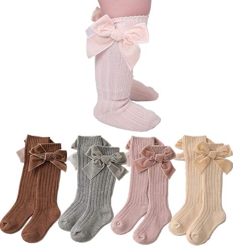 Baby Girls Knee High Socks Newborn Infant Toddlers Bow Princess Dress Dance Knit Socks Tube Ruffled Uniform Stockings in Kuwait