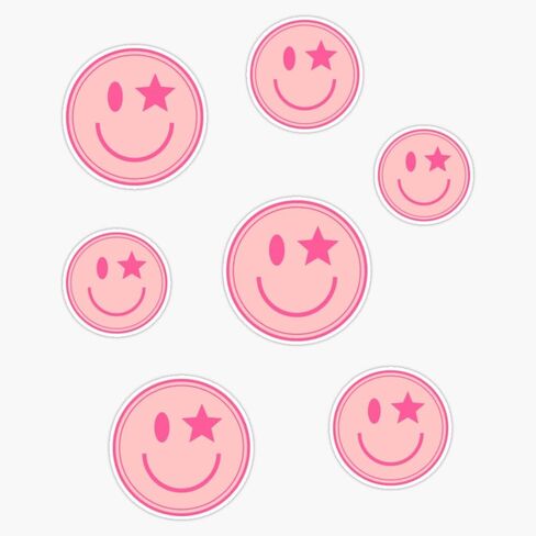 [ Pack] Baby Pink, Bright Pink, One Star-Eyed, Cute Smiley Faces Sticker Vinyl Waterproof Sticker Decal Car Laptop Wall Window Bumper Sticker 5" in Kuwait