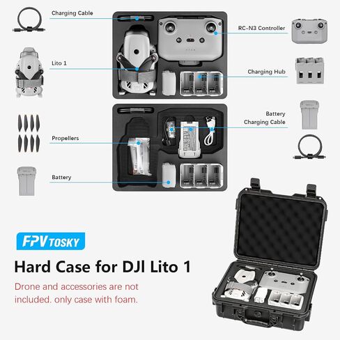 FPVtosky Hard Case for Lito 1, Carrying Case for DJI Lito 1, Compatible with RC-N3, Battery, Charger Hub and Other Accessories [CASE ONLY ] in Kuwait