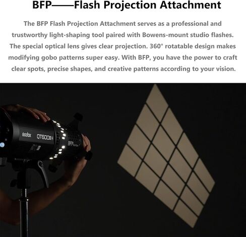 Godox BFP Flash Projection Attachment for Bowens Mount Flash Speedlite,360°Rotatable Design,EF Lens Mount,Speedlight Attachment for Godox AD600 Pro II/AD600 Pro/AD400Pro/SK400/SK400II/MS300/MS300V Etc in Kuwait