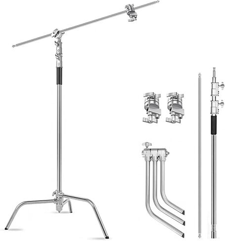 Heavy Duty C Stand with Boom Arm, Stainless Steel Heavy Duty Photography Light Stand, Adjustable Height 4.9ft-10.8ft, with 4.1ft Holding Arm, for Reflector, Umbrella, Softbox, Monolight in Kuwait