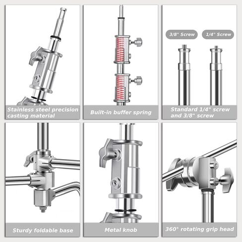 Heavy Duty C Stand with Boom Arm, Stainless Steel Heavy Duty Photography Light Stand, Adjustable Height 4.9ft-10.8ft, with 4.1ft Holding Arm, for Reflector, Umbrella, Softbox, Monolight in Kuwait