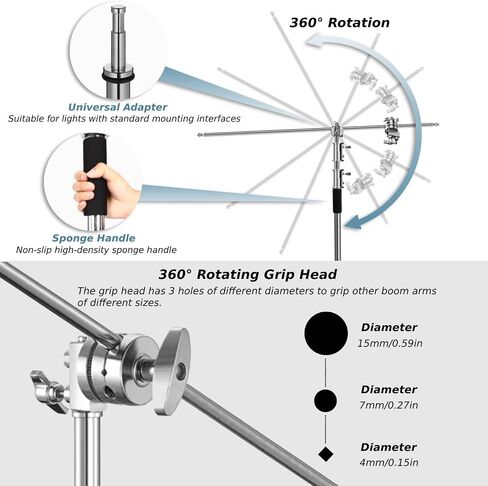 Heavy Duty C Stand with Boom Arm, Stainless Steel Heavy Duty Photography Light Stand, Adjustable Height 4.9ft-10.8ft, with 4.1ft Holding Arm, for Reflector, Umbrella, Softbox, Monolight in Kuwait
