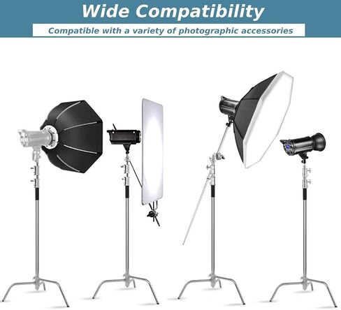 Heavy Duty C Stand with Boom Arm, Stainless Steel Heavy Duty Photography Light Stand, Adjustable Height 4.9ft-10.8ft, with 4.1ft Holding Arm, for Reflector, Umbrella, Softbox, Monolight in Kuwait