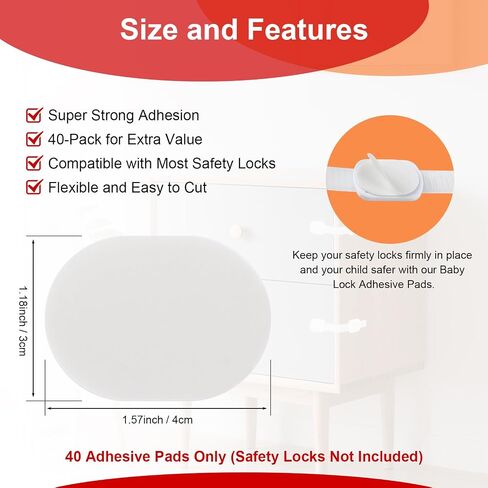 40 Pack Baby Safety Lock Adhesive Pads – Strong Double-Sided Replacement Pads Compatible with Most Cabinet Locks for Drawer, Door, Fridge, Toilet – Adhesive Pads Only in Saudi Arabia