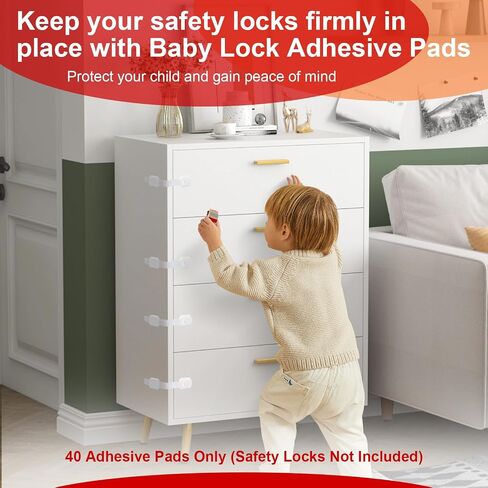 40 Pack Baby Safety Lock Adhesive Pads – Strong Double-Sided Replacement Pads Compatible with Most Cabinet Locks for Drawer, Door, Fridge, Toilet – Adhesive Pads Only in Saudi Arabia