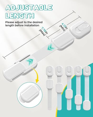 14 Pack Cabinet Locks Baby Proofing, Adjustable 3M Adhesive Child Safety Cabinet Straps, No Drill Drawer Latches for Cabinets, Fridge, Toilet, White in Kuwait