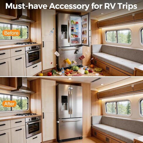 RV Refrigerator Door Latch for Travel&Camper, 2 Pack No Tools Need or Drill Fridge Door Lock, One-Handed Operation Freezer Lock to Keep Door Closed (Not Compatible with Built-in RV Fridges) in Kuwait