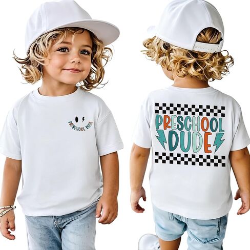 KEKEMI First Day of School Shirt for Toddler Boys Preschool Dude T-Shirt Kids Back to School Outfit Cute Pre-k Tees Tops 3-4T in Kuwait