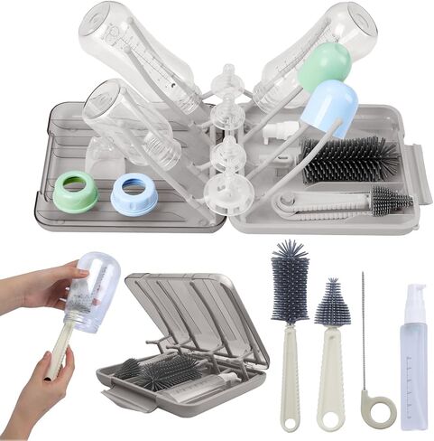 Bottle Cleaning Kit – Push-Press Foam Design Bottle Brush Set, 5 in 1 Travel Bottle Cleaner Kit with Silicone Brushes for Bottle, Breast Pump, Straw, Nipple - Portable Bottle Washing Kit in Kuwait
