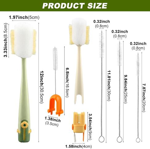 5 in 1 Bottle Cleaning Brush Set Multifunctional Water Bottle Brush and Straw Cleaner Brushs Portable Long Handle Bottles Scrubber for Cup Lids(Color:Green) in Kuwait