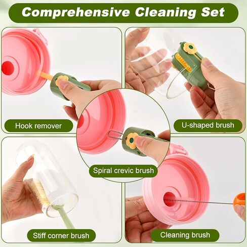 5 in 1 Bottle Cleaning Brush Set Multifunctional Water Bottle Brush and Straw Cleaner Brushs Portable Long Handle Bottles Scrubber for Cup Lids(Color:Green) in Kuwait