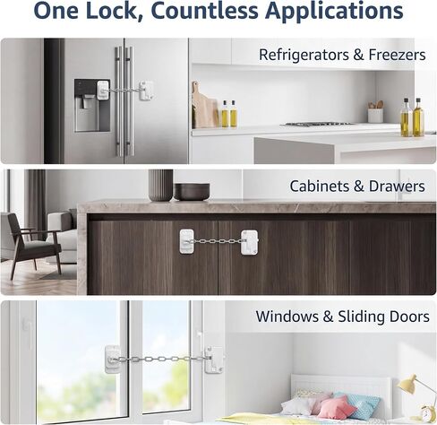 Child Proof Door Lock & Cat Door Latch, Adjustable Door Strap for Kids Safety, No Drill Adhesive Door Stopper for Fridge, Cabinets, Window, Keep Dogs Out (White, 2 Pack) in Kuwait