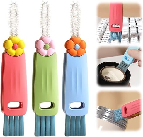 3PCS 3 in 1 Cup Lid Cleaning Brush and 2PCS Silicone Straw Cleaner Brush for Bottle, Multifunctional Crevice Portable Cup Lid Cleaning Brushes, Flexible Straws Cleaning Brush Set for Water Bottles in Kuwait