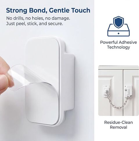 Child Proof Door Lock & Cat Door Latch, Adjustable Door Strap for Kids Safety, No Drill Adhesive Door Stopper for Fridge, Cabinets, Window, Keep Dogs Out (White, 2 Pack) in Kuwait