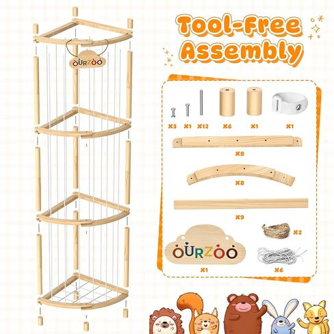 Wooden Corner Stuffed Animal Storage Organizer Tower with Stability Strap, Space-Saving 1/4 Circular Plushie Zoo Cage for Toddler Bedrooms, Playrooms & Living Rooms, Toy Organizer and Storage Solution in Kuwait