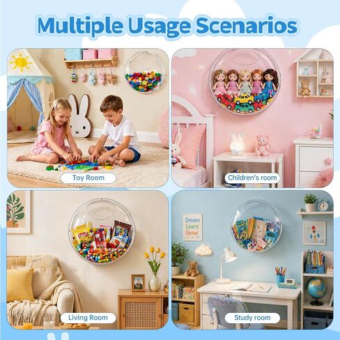 2 Pack Acrylic Wall Organizer Toy Storage, Clear Round Toy Dispenser with Back Panel for Playroom & Classroom, Space-Saving Transparent Toy Holder for Building Blocks, Toy Cars & Small Items in Kuwait