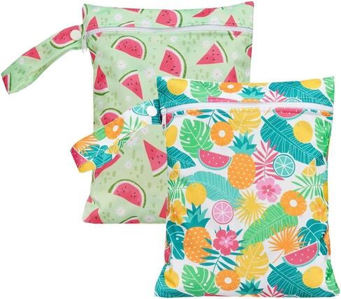 Wet Dry Bag 2-Pack - Waterproof Reusable Bag for Cloth Diapers, Swimsuits & Gym Clothes, with Zippered Pockets for Travel, Beach in Kuwait