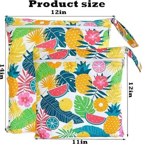 Wet Dry Bag 2-Pack - Waterproof Reusable Bag for Cloth Diapers, Swimsuits & Gym Clothes, with Zippered Pockets for Travel, Beach in Kuwait