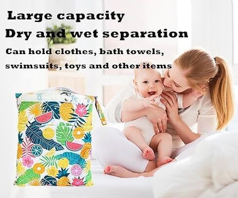 Wet Dry Bag 2-Pack - Waterproof Reusable Bag for Cloth Diapers, Swimsuits & Gym Clothes, with Zippered Pockets for Travel, Beach in Kuwait